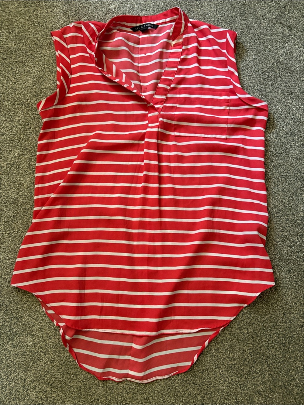Zac & Rachel Coral and White Striped Sleeveless V-Neck Top